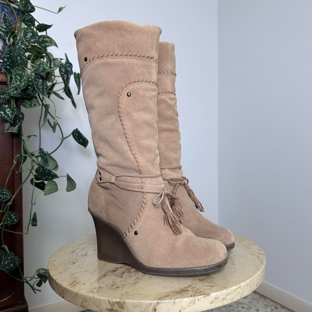 Vintage 90s 2000s knee high chunky platform square rounded toe wedge boots